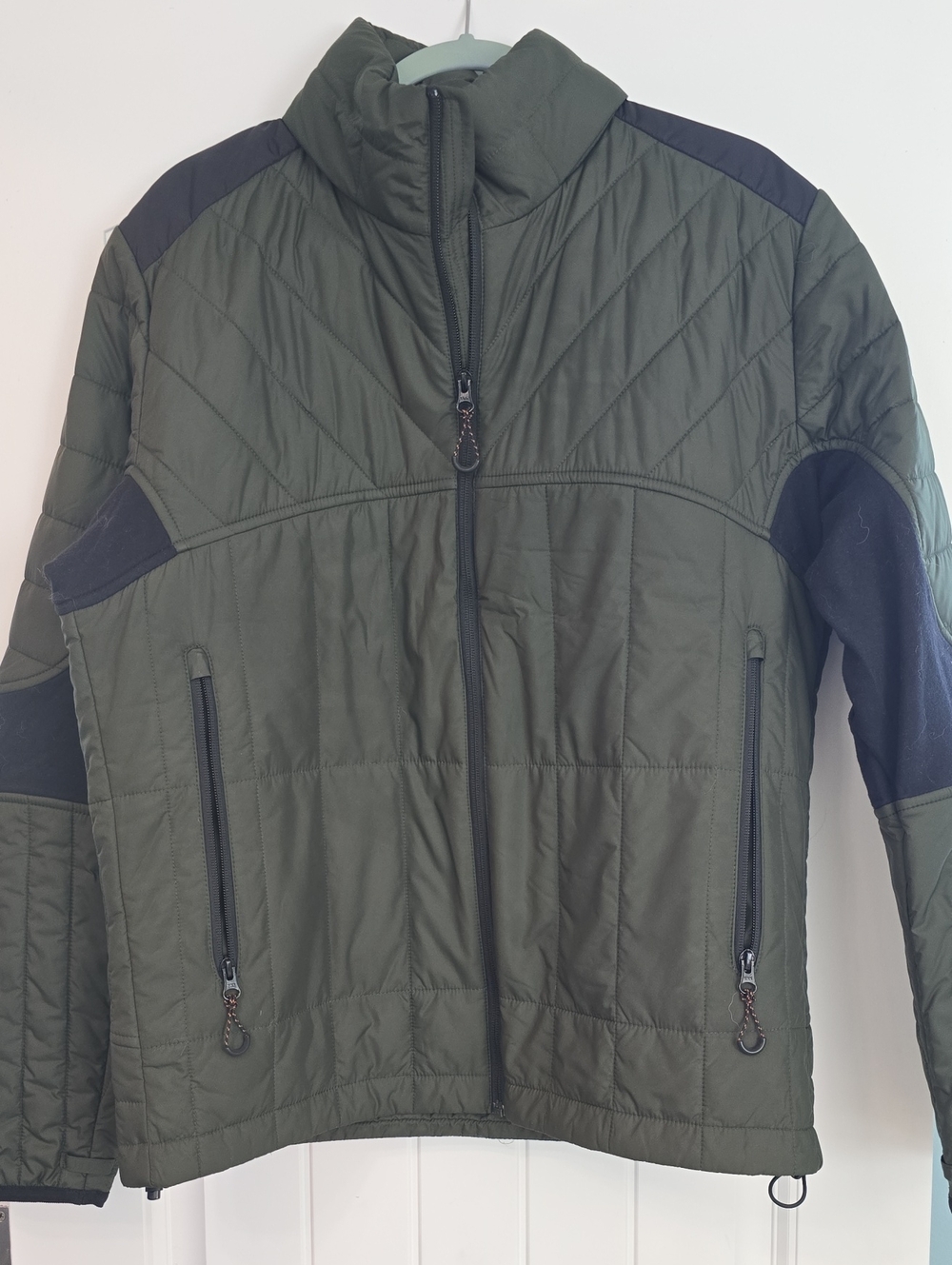 Men's Olive Green Quilted Jacket with Black Accents